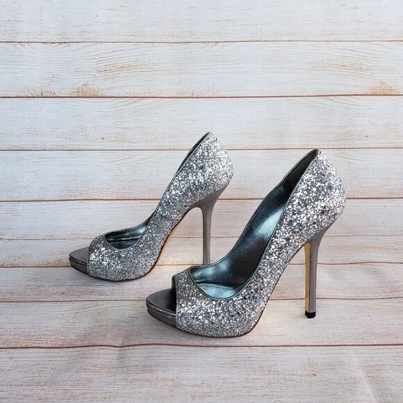 Miu Miu Glitter Peep Toe Stiletto Pumps - Picture 2 of 14